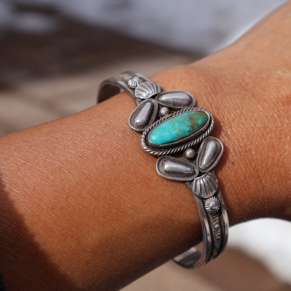 Native American Royston Turquoise Bracelet Signed @loveyourstyle Jewelry sz 7* - Picture 7 of 9